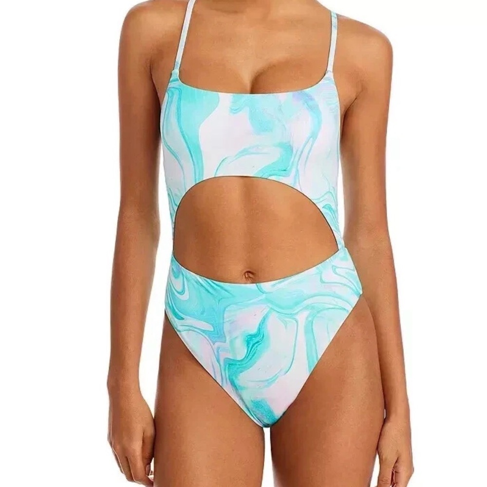 Bloomingdale's Aqua and White Marble Cutout Bikini- NWT